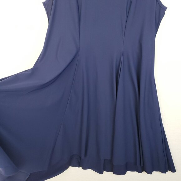 Porto San Francisco Midi Dress Sleeveless Navy Blue Stretch Pleated sz XL Preppy - Picture 5 of 13